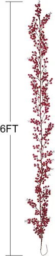 Vista 5 de Lvydec Guirnalda de bayas rojas de Navidad - Guirnalda artificial de bayas rojas de 6 pies con tallos flexibles para decoración de chimenea