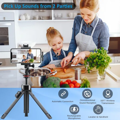 Vista 2 de MAYBESTA Mini micrófono inalámbrico para teléfono iPhone Android: micrófono de grabación de solapa Lavalier para entrevista de podcast de Tiktok
