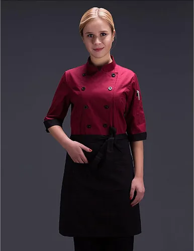 Vista 2 de Chaqueta de chef clásica de manga 34 con doble botonadura para mujer
