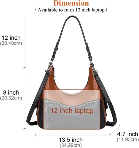Vista 5 de Over Earth Genuine Leather Hobo Handbags for Women Casual Shoulder Bag Medium Soft Purses