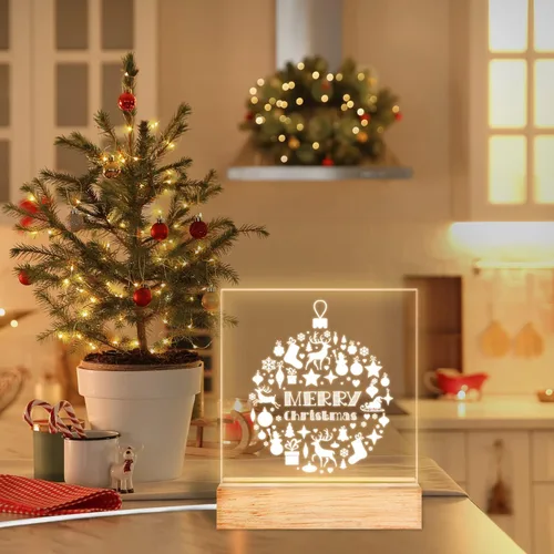 Vista 3 de Adornos de Navidad de bola de luz nocturna, elementos de Navidad con alce de copo de nieve, luz cálida, lámpara de escritorio, decoración