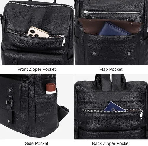 Vista 7 de Over Earth Mochila de cuero para mujer, bolso bandolera de moda para mujer, Negro
