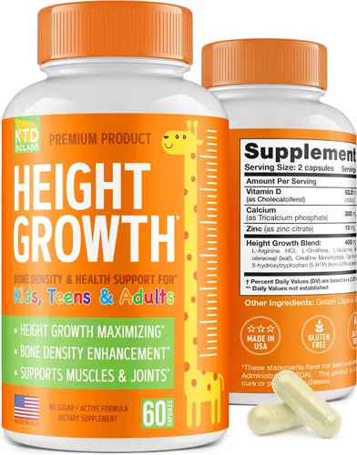 Vista 7 de Paquete de 2 cápsulas de apoyo al crecimiento de la altura para niños, fórmula de desarrollo diario con calcio, vitamina D3 y zinc, apoyo óseo