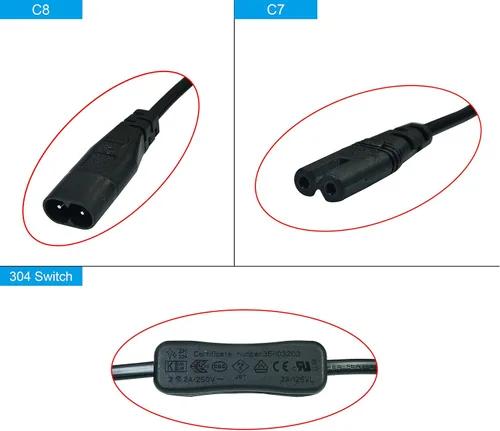Vista 3 de Cable de extensión IEC320 C8 a C7 con interruptor, cable de alimentación de CA IEC320 C8 macho a hembra de repuesto para impresora o TV AC Power