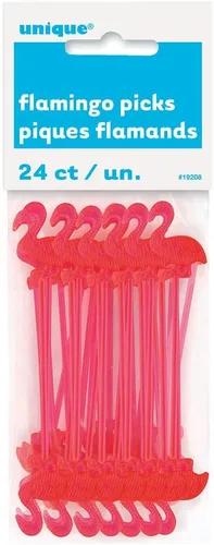 Vista 2 de Flamenco rosa para fiesta Luau de verano, Palillos para coctel, 3 pulgadas, Multicolor
