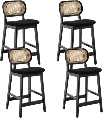 Vista 13 de ROCITY - Juego de 2 taburetes de ratán negro, taburetes de bar de madera de granja, taburetes de bar tapizados, sillas de isla de cocina