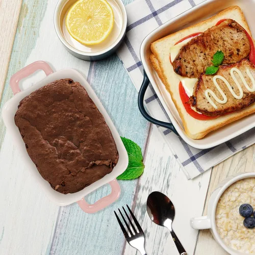 Vista 9 de Cabilock Bandeja de cerámica para horno de microondas, bandeja de porcelana de 8.26 x 4.72 x 1.88 pulgadas para hornear, lasaña, brownies, asar