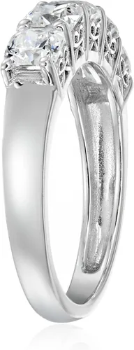 Vista 2 de Tienda Essentials Anillo de plata de ley chapada en platino o oro con 5 piedras de corte elegante hecho con circonita de elementos infinitos