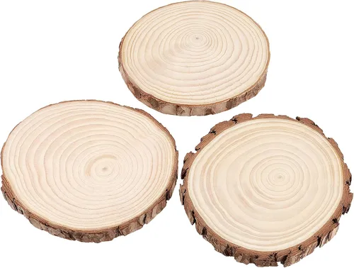Vista 5 de FUNSUEI 12 piezas de rebanadas de madera natural sin terminar de 6 a 7 pulgadas, posavasos de madera natural con corteza, círculos de madera