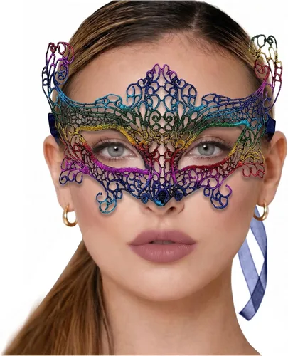 Vista 23 de Masquerade Mask For Women Lace Masquerade Mask for Masquerade Party, Proms, Venetian Party, Mardi Gras, Halloween & Cosplay Ana Bg Pluma de Pavo Real