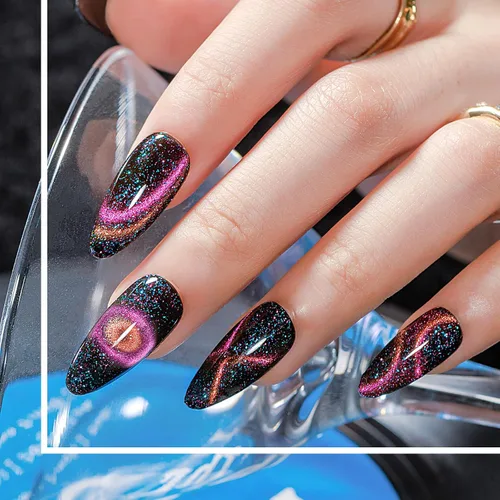 Vista 4 de MIZHSE Esmalte de uñas de gel de ojo de gato, 10 colores, juego de esmalte de gel magnético con purpurina con barra magnética, efecto galaxia