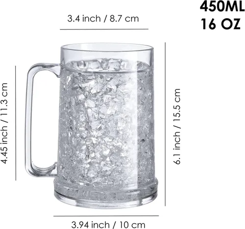 Vista 5 de Juego de 4 tazas de hielo congeladas de gel de doble pared de 16 oz (blanco)