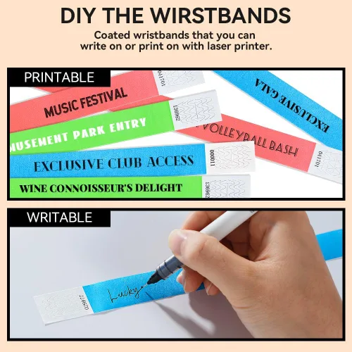 Vista 7 de 150 pulseras de papel para eventos, pulseras de papel, impermeables, imprimibles (verde, azul, rojo)