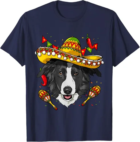 Vista 26 de Cinco de Mayo Border Collie Hombres Mujeres Niños Sombrero Camiseta Negro
