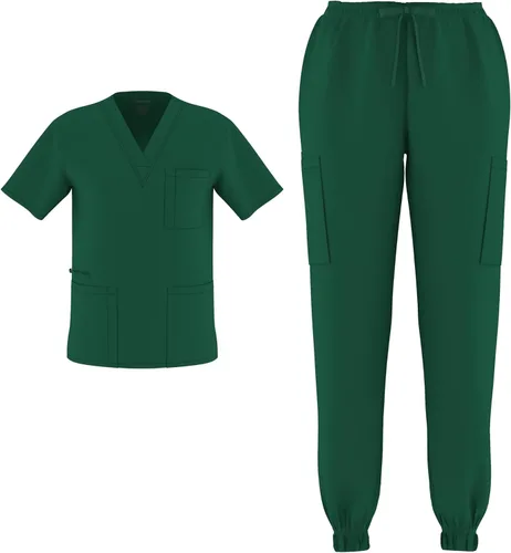 Vista 6 de Conjunto de 2 piezas unisex para hombre y mujer, para enfermería, elástico, flexible, con cuello en V Negro