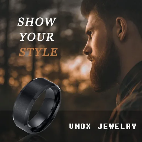 Vista 2 de VNOX Anillo de boda liso de acero inoxidable de 8MM personalizado para hombres, negrochapado en oroplata