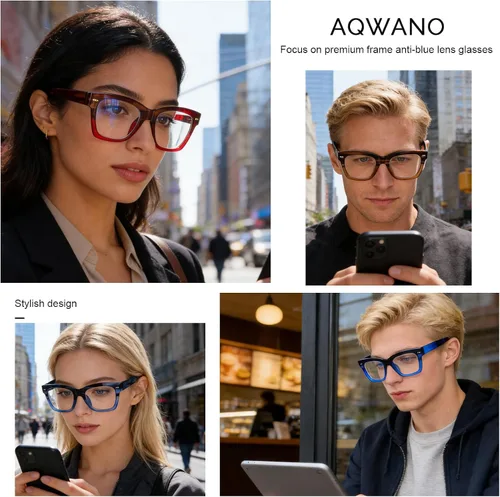 Vista 4 de AQWANO Oversized Design Reading Glasses Women/Men, Computer Blue Light Blocking Square Readers
