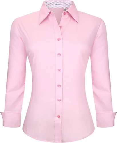 Vista 13 de Alex Vando Camisas de vestir para mujer, sin arrugas, ajuste regular, manga larga, elástica, camisa de trabajo