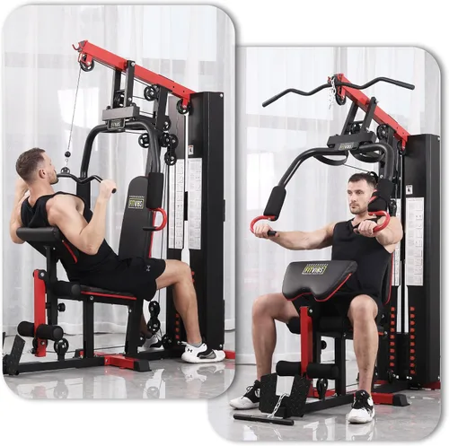 Vista 6 de Fitvids Home Gym Equipment, Multifunctional Full Body Workout Weight Machine Station with Weight Stack, All in One Exercise Equipment with Pulley