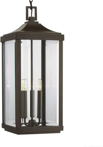 Vista 7 de Urban Ambiance Lámpara colgante colonial de lujo para exteriores, tamaño grande: 23-3/4" x 9-1/2", con elementos estilo granja, acabado de bronce
