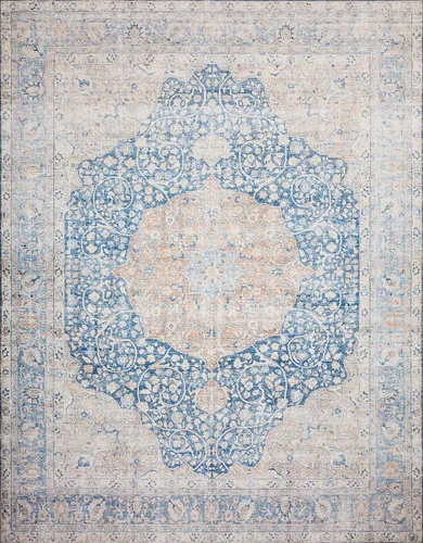 Vista 3 de Loloi - Alfombra decorativa Layla Collection LAY-07 Azul/Mandarina, 2 pies 3 pulgadas x 3 pies 9 pulgadas, 0,33 cm de espesor, suave, duradera