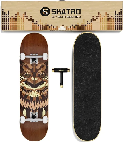 Vista 4 de Skatro - Patineta profesional de 31 pulgadas completa. Tabla de patinaje para edades: adultos, niños, principiantes y niñas