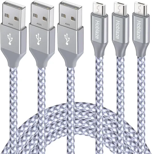 Vista 10 de Cable micro USB, paquete de 3 cables de carga Android de 10 pies, cable largo de nailon trenzado de sincronización y carga rápida compatible