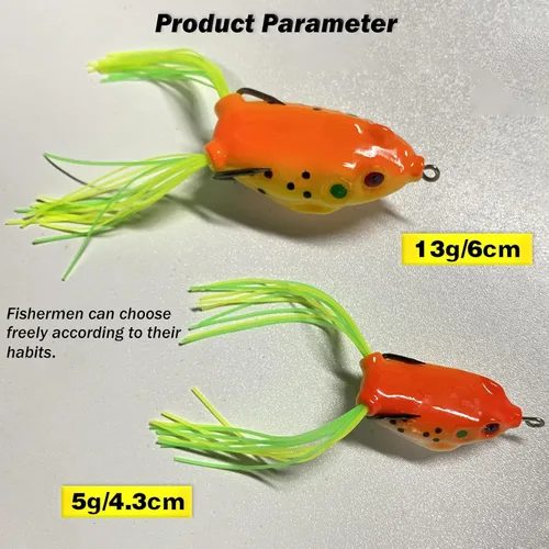 Vista 7 de Señuelo de rana Topwater, kit de señuelos de pesca para trucha, señuelos de rana realistas con ganchos sin hierbas, cebo flotante suave para agua