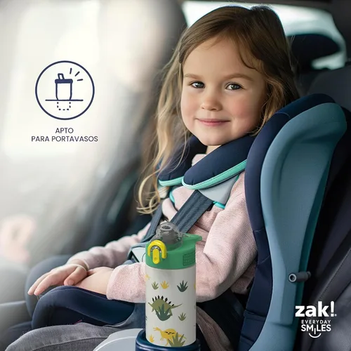 Vista 9 de Zak Designs Bluey Sage - Botella de agua para niños para la escuela o viajes, botella de agua de acero inoxidable de 14 onzas con popote, asa y tapa