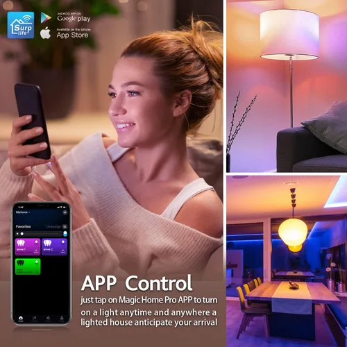 Vista 4 de Bombillas inteligentes, bombilla LED regulable que cambia a todo color, compatible con Alexa y Google Assistant, certificado UL FCC, WiFi de 2.4