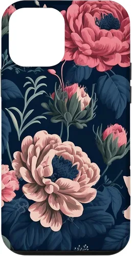 Vista 12 de Funda de follaje botánico para iPhone 15 con diseño floral azul marino y rosa