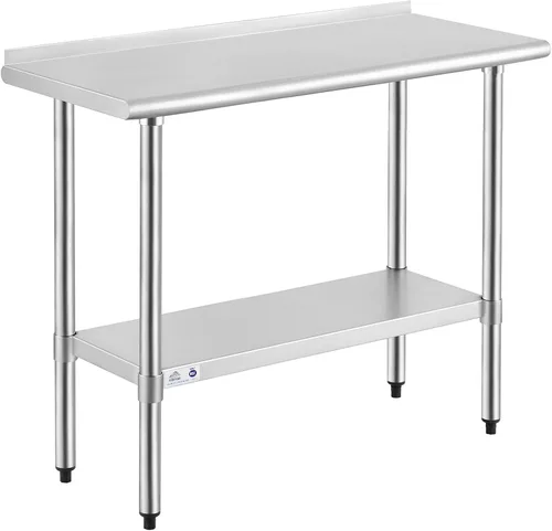 Vista 90 de ROCKPOINT Mesa de acero inoxidable para preparación y trabajo, 14x24 pulgadas; mesa de cocina comercial de metal NSF resistente con estante inferior