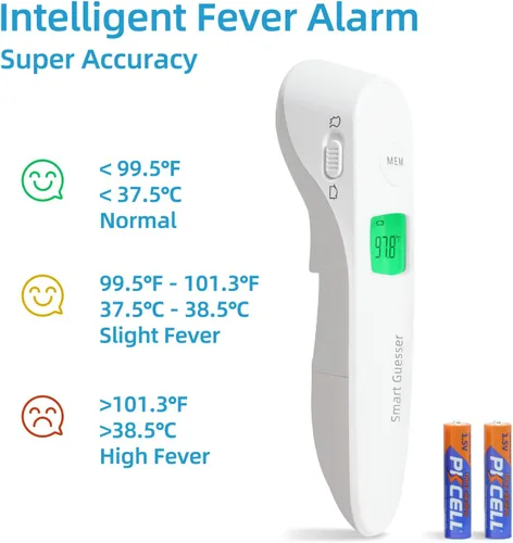 Vista 3 de Termómetro infrarrojo para la frente sin contacto para adultos y bebés, termómetro digital con alarma de fiebre y función de memoria, color blanco