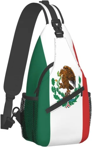 Vista 2 de Bandolera cruzada con bandera de México, mochila de viaje, senderismo, bolsa de hombro unisex para hombres y mujeres, Bandera de México 01