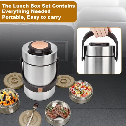 Vista 2 de Tarro de comida para alimentos calientes para adultos, contenedor de comida caliente, caja de almuerzo aislada, 67 onzas de acero inoxidable
