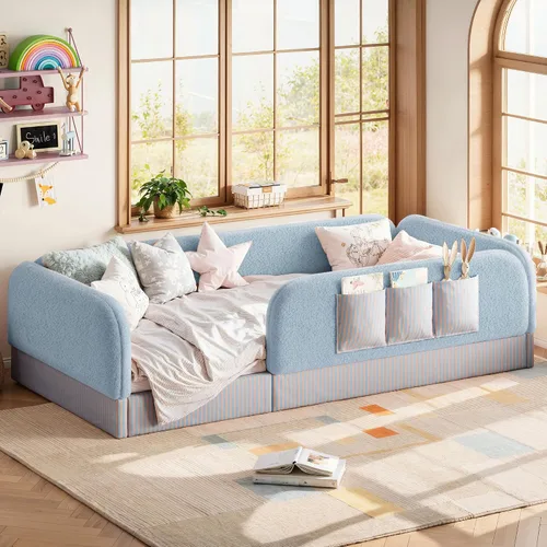 Vista 18 de Bellemave Twin Size Corduroy Upholstered Montessori Floor Bed Frame,Beige
