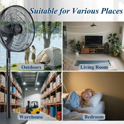 Vista 8 de Ventilador de pedestal oscilante con control remoto, ventilador de pie recargable solar, ventiladores para exteriores con panel solar, ventiladores