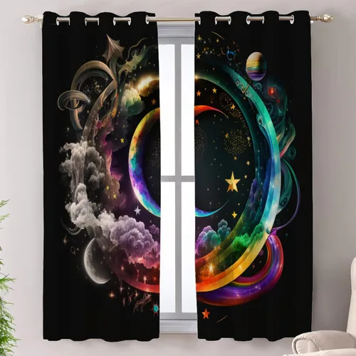 Vista 129 de Shrahala Beige and Orange Abstract Art Brushstrokes Blackout Curtain Tiers, Abstract Oil Paint Kitchen Valance Light Blocking Tier Drapes with Rod