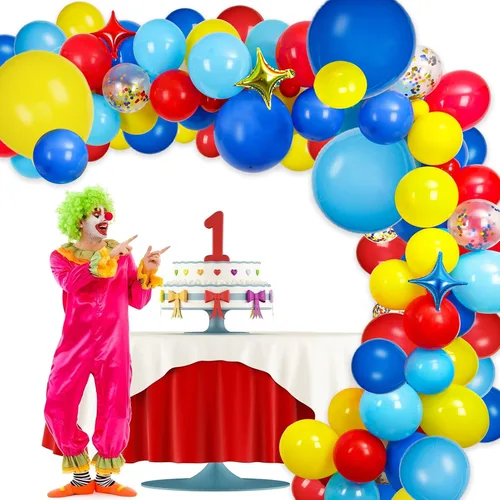 Vista 8 de JOYYPOP Kit de arco de globos de carnaval con 123 globos de confeti de látex de arcoíris rojo, azul, amarillo, para decoraciones de fiesta