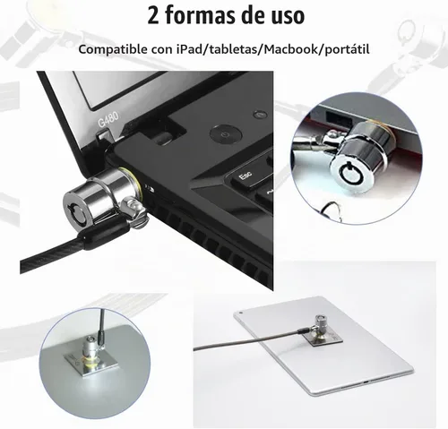 Vista 5 de Candado para laptop, cable de bloqueo de seguridad con llaves y placa de anclaje, bloqueo antirrobo para electrónica de negocios, monitores