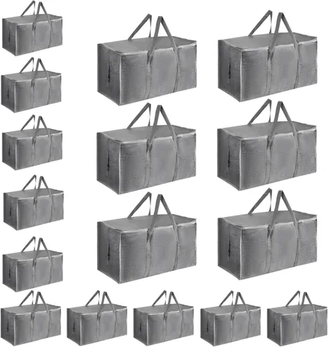 Vista 51 de Paquete de 4 bolsas de mudanza extra grandes y resistentes, bolsas de almacenamiento impermeables con asas y cremalleras, plegables para dormitorio