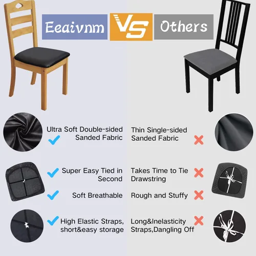 Vista 3 de Fundas elásticas de cuero para asientos de silla con lazos elásticos, fundas impermeables de cuero PU para asientos de silla de comedor, fundas