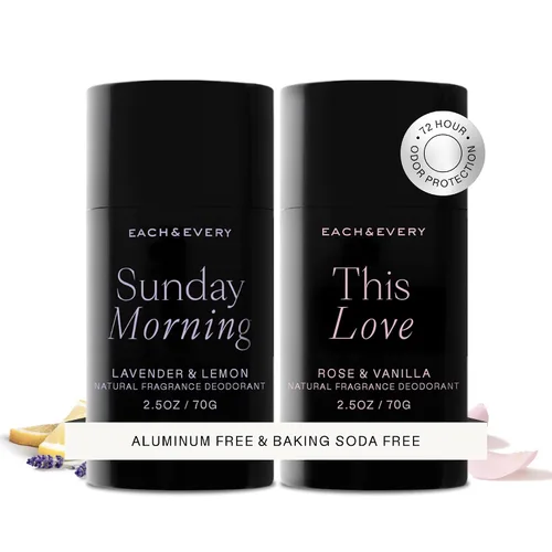 Vista 10 de Each & Every Desodorante sin aluminio para mujeres y hombres, fragancia natural, protección contra olores de 72 horas, desodorante no tóxico