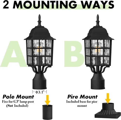 Vista 6 de Paquete de 2 luces de poste para exteriores del atardecer al amanecer, lámpara exterior con base de montaje en muelle, luz de farol de poste