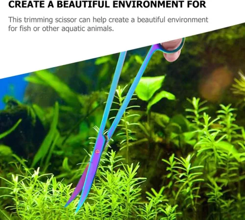 Vista 3 de POPETPOP Tijeras curvadas para acuario recortador de plantas subacuáticas Depósito de peces Herramienta de paisajismo de recorte de poda