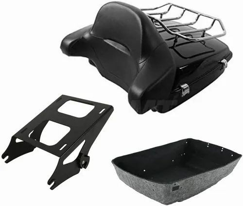 Vista 5 de TCT-MOTORPARTS Maletero y respaldo negro mate cortado para Harley Touring Electra Street CVO Road King Glide 2014-2025
