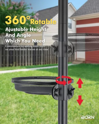 Vista 8 de iBorn Estación de Comederos para Pájaros Bandeja de Malla y Anillo para Soporte de Poste de 1", Accesorio Exterior para Comederos de Colibríes