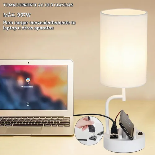 Vista 3 de Dreamholder - 2 lámparas de mesa con 3 puertos de carga USB, moderna lámpara de escritorio con toma de corriente alterna y soportes para teléfono