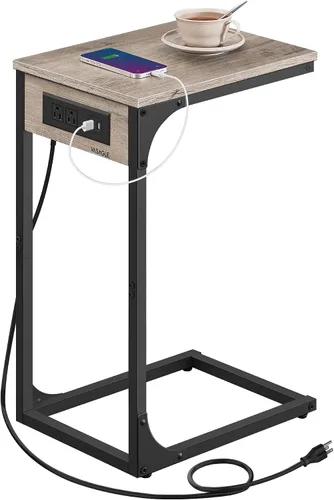 Vista 8 de VASAGLE Mesa auxiliar en forma de C, mesa auxiliar con estación de carga, mesa C para sofá, sillón, pies ajustables, para dormitorio, sala de estar