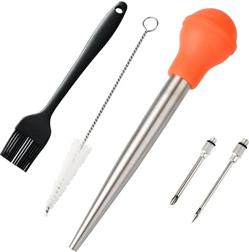 Vista 8 de Baster - Baster para pavo, jeringa para cocinar, con cepillo de limpieza, cepillo de barbacoa y agujas de adobo, acero inoxidable para pavo